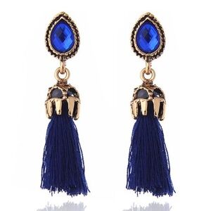 Boho Yarn Tassel Rhinestone Drop Fashion Earrings